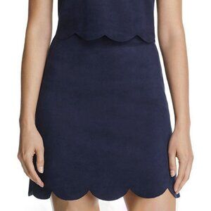 New Aqua Faux Suede Scallop Hem Mini Skirt Navy Blue Medium